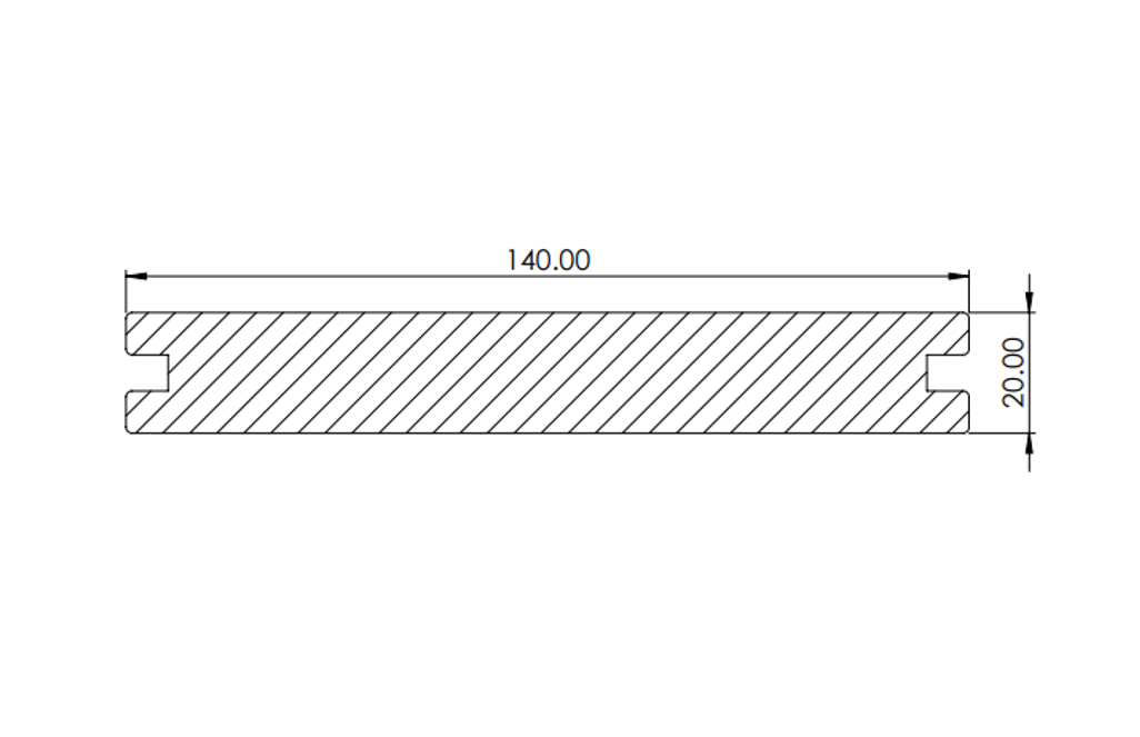 Savadeck Natur decking – εγκάρσια τομή προφίλ με διαστάσεις 140 x 20 mm