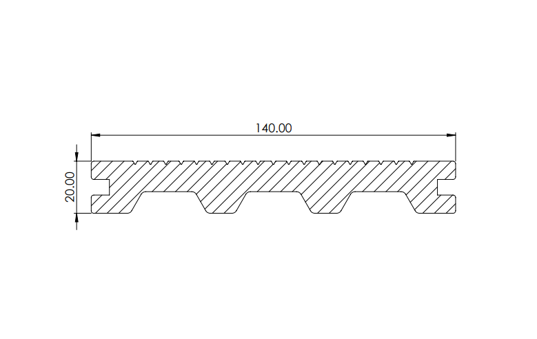 Savadeck Classic Plus decking – εγκάρσια τομή προφίλ με διαστάσεις 140 x 20 mm
