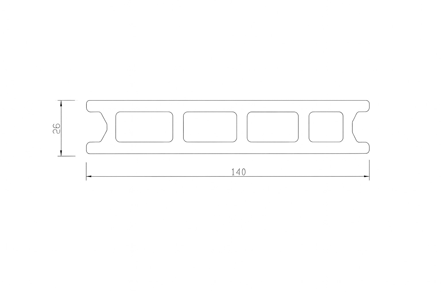 Savadeck Natur decking – εγκάρσια τομή προφίλ με διαστάσεις 140 x 26 mm